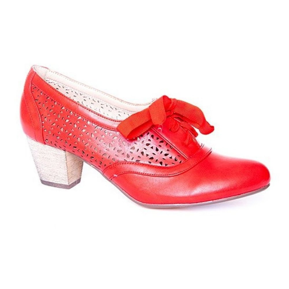 🌟 Dolce Nome || 2" Red Perforated Selena Oxford Pump